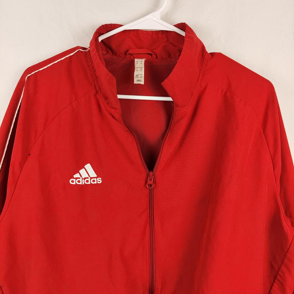 Adidas Jacket Mens XL Red Track Full Zip Stand Collar Mesh Lined Athletic Sport